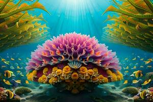 an underwater scene with colorful sea life. AI-Generated photo