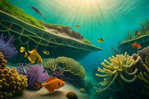 a colorful underwater scene with fish and corals. AI-Generated photo