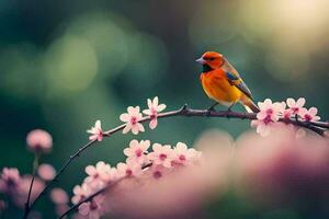 photo wallpaper the sun, flowers, bird, spring, the bird, spring, the bird,. AI-Generated