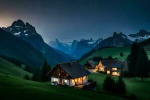 un casa en el montañas a oscuridad. generado por ai foto