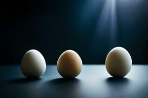 three eggs are standing in a row. AI-Generated photo