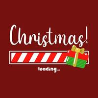 The progress bar with the inscription - Christmas loading in a schematic children's style. Vector Christmas illustration for the design of a T-shirt, poster or greeting card. Loading with a gift box