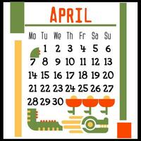 Square calendar page for April 2024 with a green geometric dragon. Isolated on a white background. The symbol of the year of the dragon. The dragon rejoices in the flowers. Vector illustration. Colour