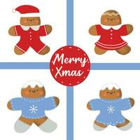 Cute kawaii gingerbread for christmas vector