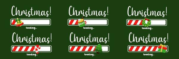 Set of progress indicators with the inscription Christmas loading in a schematic children's style. Vector Christmas illustration for the design of a poster or greeting card Christmas elements horizont