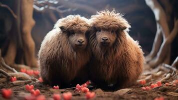 photo of heart-melting two Yaks with an emphasis on expression of love. Generative AI