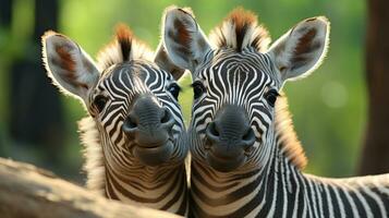 photo of heart-melting two Zebras with an emphasis on expression of love. Generative AI