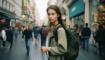 Intense Young Girl's Gaze in Close-Up View AI generated photo