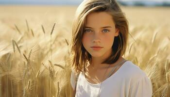 Young Girl in Close-Up Stare, Intense Gaze AI generated photo