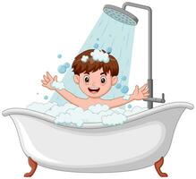 Happy boy take a bath in the bathtub. Vector illustration