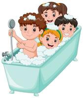 Little kids take a bath in the bathtub. Vector illustration