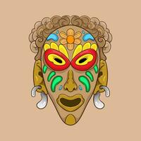 african ethnic tribal ritual masks of different shape isolated on white background vector illustration.