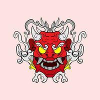 Oni Mask Vector Art Illustration on Isolated Background. Japanese Demon Vector illustration.