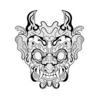 Black and white monster dragon head fantasy illustration coloring pages drawing line vector