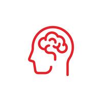 red Human brain icon in line art style isolated on white background vector