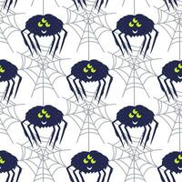 Funny spiders and webs. flat cartoon style. vector design, seamless pattern