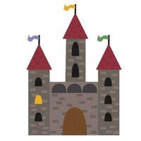castillo con torres plano dibujos animados estilo. vector diseño en blanco antecedentes