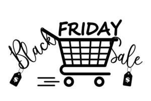 Black Friday Poster Banner with shopping cart and price tag on white background. Simple Black Friday concept flat vector. vector