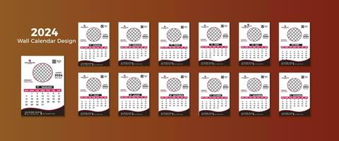 Modern Vector 2024 wall calendar Design template, week starts Monday, set of 12 months, 12 pages