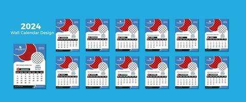 Calendar 2024 template, Set Wall Calendar design with Place for Photo and Company Logo. Wall calendar 2024. vector