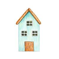 Simple decor in the form of a house, blue house for decoration, watercolor vector