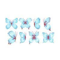 Set of abstract blue butterflies with beautiful wings vector