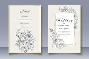 Hand drawn floral wedding invitation card set vector