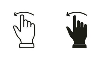 Gesture Slide, Swipe Left Symbol Collection on White Background. Hand Finger Drag Left Line and Silhouette Black Icon Set. Pinch Screen, Rotate Touch Screen Pictogram. Isolated Vector Illustration.