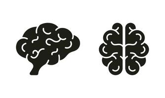 Human Brain Silhouette Icon Set. Brainstorm Solid Symbol. Neurology Pictogram. Knowledge, Memory, Mind, Logic Intelligence Glyph Sign. Human Brain Anatomy. Isolated Vector Illustration.