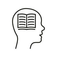 Learning, Knowledge, Education Line Icon. Book in Human Head Linear Pictogram. Student Brain and Creative Idea Outline Sign. Intellectual Process. Editable Stroke. Isolated Vector Illustration.