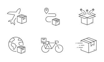 Delivery Service Business Line Icon Set. Fast Global Shipping Outline Symbol. Parcel Box Transportation Linear Pictogram. Order Shipment Sign. Editable Stroke. Isolated Vector Illustration.