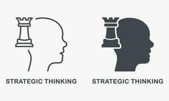 Strategic Thinking Pictogram. Tactical Thinking, Training Mental Skills. Strategy Think and Decision Silhouette and Line Icon Set. Intellectual Process Symbol Collection. Isolated Vector Illustration.