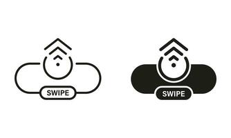 Swipe Up Button, Arrow Up Creative Symbol Collection on White Background. Slide Drag Button Line and Silhouette Icon Set. Action Scroll Button Pictogram. Isolated Vector Illustration.