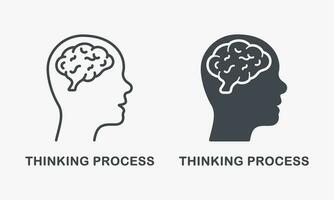 Thinking Process Pictogram. Idea, Brainstorm, Imagination and Cognition Silhouette and Line Icon Set. Human Making Decision Symbol Collection. Intellectual Innovation. Isolated Vector Illustration.