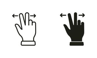 Zoom Gesture, Hand Finger Swipe Right and Left Line and Silhouette Icon Set. Pinch Screen, Rotate on Screen Pictogram. Slide Left and Right Gesture Symbol Collection. Isolated Vector Illustration.