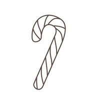 Vector illustration of candy cane in line style. Isolated outline Christmas element