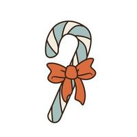 Vector illustration of Christmas candy cane with red bow. Isolated element