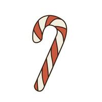 Vector illustration of red and white candy cane in retro style. Isolated Christmas element