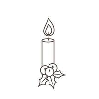 Vector Illustration of Christmas candle and holly berry. Element of xmas and New Year events. Isolated object in outline style