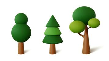 Set abstract Trees isolated on a white background. 3d rendering vector illustration