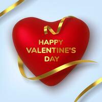 Valentines Day greeting card. Realistic 3d red hearts in tinsel vector