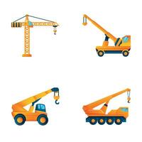 grua íconos conjunto dibujos animados vector. construcción transporte vehículo vector