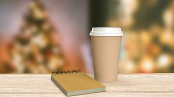 The Coffee cup on wood table for hot drink concept 3d rendering. photo