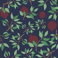 Vector seamless pattern with pomegranate branches and leaves. Wallpaper, background, paper or fabric print