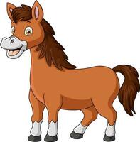 Cute brown horse cartoon on white background vector