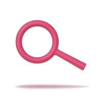 Pink search icon 3d render. Element browser sign for mobile, web and application. Vector Illustration