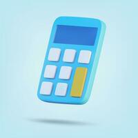 Calculator isolated on blue background. 3D Rendering. Vector illustration