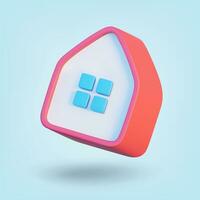 Abstract pink house isolated on blue background. 3D Rendering. Vector illustration