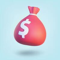 Money bag isolated on blue background. 3D Rendering. Vector illustration