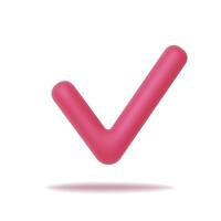 3D check icon, sign ok color pink. Checkmark sign for mobile, web and application. Vector Illustration